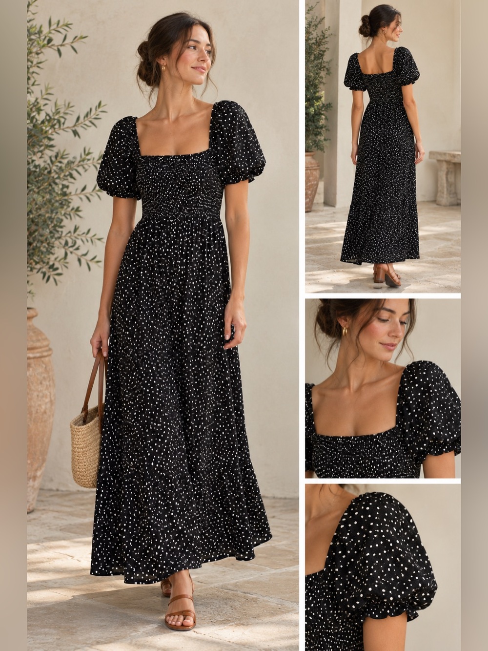 Angie Black Polka Dot Maxi Dress